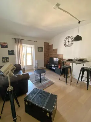 Coin salon dans l'établissement Appartement Biot Village