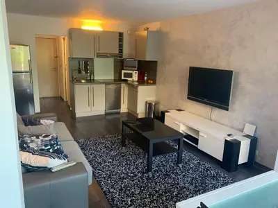Cuisine ou kitchenette dans l'établissement magnifique studio à 2 mn de la mer