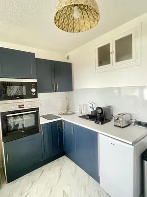 Cuisine ou kitchenette dans l'établissement Vue mer, climatisation, 10 min des plages