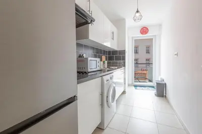 Cuisine ou kitchenette dans l'établissement Plaza Antibes one-bedroom apartment with AC