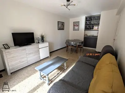 Télévision ou salle de divertissement dans l'établissement Golfe Juan grand 2 pièces proche plage et Cannes