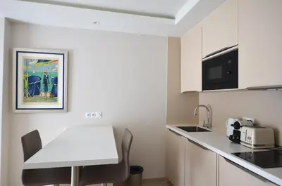 Cuisine ou kitchenette dans l'établissement Studio Cannes Grand Hôtel Cormoran avec Terrrasse