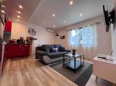 Télévision ou salle de divertissement dans l'établissement Le Red Light : Apt 4 Prs, Clim, 300m des plages