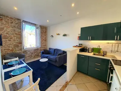 Cuisine ou kitchenette dans l'établissement Freshly tastefully renovated apartments in heart of old Antibes
