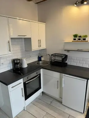 Cuisine ou kitchenette dans l'établissement Freshly tastefully renovated apartments in heart of old Antibes
