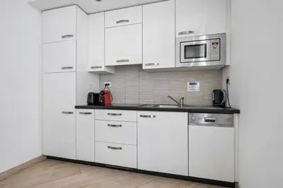 Cuisine ou kitchenette dans l'établissement Carlton Suite avec lit King Size