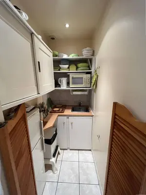 Cuisine ou kitchenette dans l'établissement Cannes Croisette - PALAIS MIRAMAR - Studio au calme avec terrasse