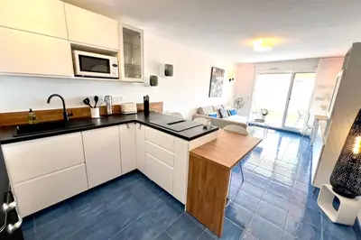 Cuisine ou kitchenette dans l'établissement Golfe Juan - 4 People - Sea View - Swimming Pool - Garage