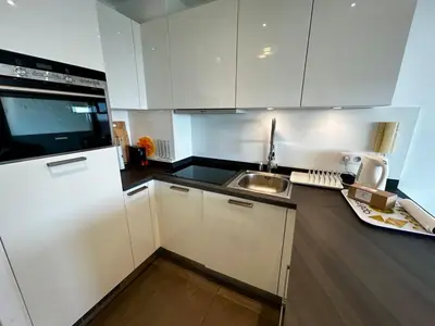 Cuisine ou kitchenette dans l'établissement A018-Large studio with sea view swimming pool garage