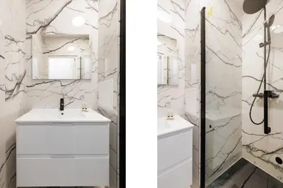 Salle de bains dans l'établissement L'Exquis - 6p - Parking & Terrasse Croisette
