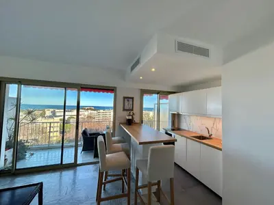 Cuisine ou kitchenette dans l'établissement Superbe 2 pièces Antibes vue mer, piscine, parking