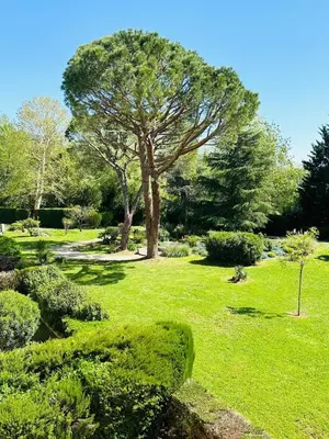 Jardin de l'établissement Spacieux 2 chambres 65m2 climatisé au village médiéval entre Nice et Antibes