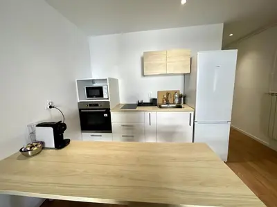 Cuisine ou kitchenette dans l'établissement Superbe appartement 2P climatisé - Plages à pieds