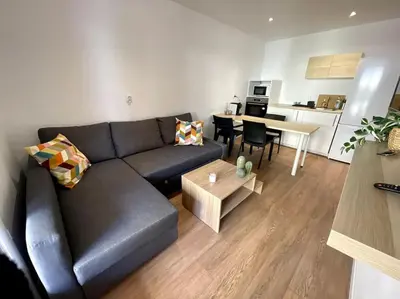Cuisine ou kitchenette dans l'établissement Superbe appartement 2P climatisé - Plages à pieds
