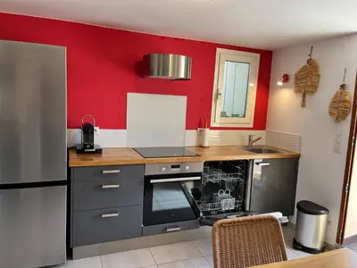 Cuisine ou kitchenette dans l'établissement Appartement deux pièces donnant sur un jardin