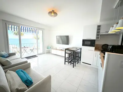 Télévision ou salle de divertissement dans l'établissement Ravissant T1 au bord de l'eau Juan Les Pins