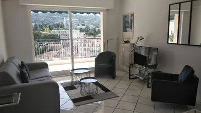 Télévision ou salle de divertissement dans l'établissement Beau 2 pièces centre de Cannes idéal congres et vacances