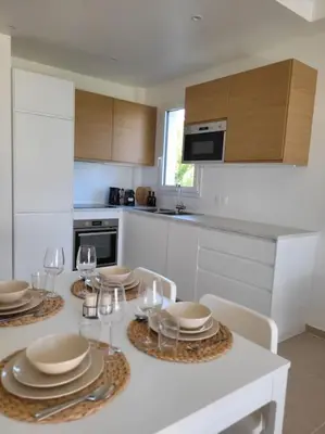 Cuisine ou kitchenette dans l'établissement Grand T2 vue mer dans résidence de standing, parking, pointe croisette