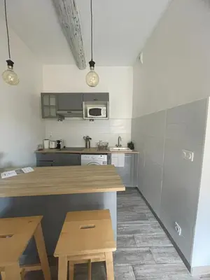 Cuisine ou kitchenette dans l'établissement Studio vieil Antibes et mezzanine proche de la mer