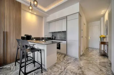 Cuisine ou kitchenette dans l'établissement Luxury Superbe Studio MIRAMAR Croisette by RIVAEVENT