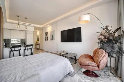 Télévision ou salle de divertissement dans l'établissement Luxury Superbe Studio MIRAMAR Croisette by RIVAEVENT