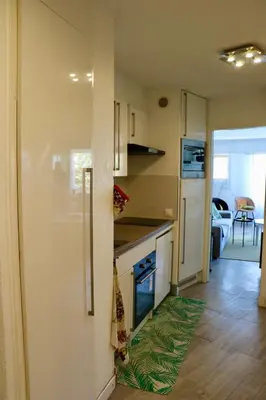 Cuisine ou kitchenette dans l'établissement Bel appartement Port Vauban à 100m des plages