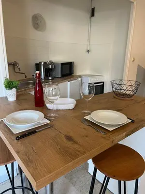 Cuisine ou kitchenette dans l'établissement Coquet studio 10 min de Cannes