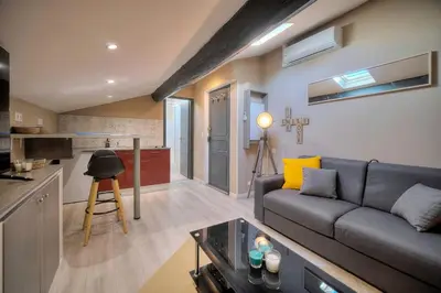 Cuisine ou kitchenette dans l'établissement Studio Cannes