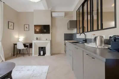 Cuisine ou kitchenette dans l'établissement Renovated 1-Br Apartment Heart of Cannes