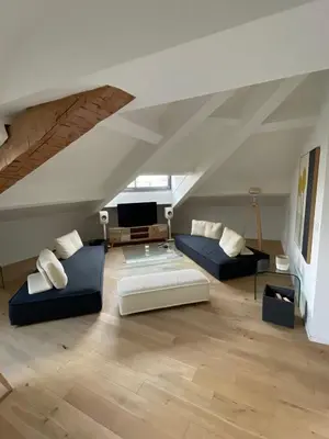 Coin salon dans l'établissement Beautiful modern apartment in Cannes