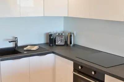 Cuisine ou kitchenette dans l'établissement Appartement 2P vue mer Antibes