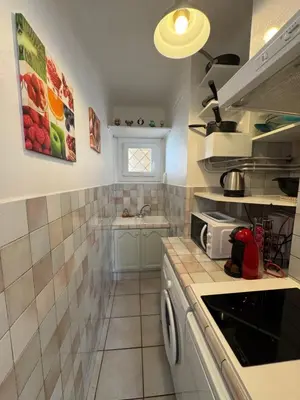 Cuisine ou kitchenette dans l'établissement L'helios studio au calme centre et mer