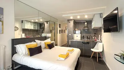 Cuisine ou kitchenette dans l'établissement Studio Victoria 200 m Carlton Hotel & Croisette