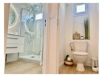 Salle de bains dans l'établissement Appartement rénové à Juan les Pins avec parking - FR-1-252-198