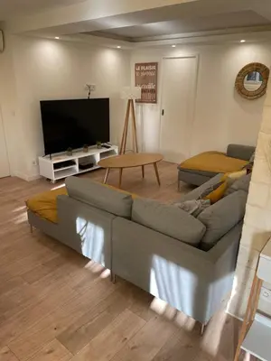 Télévision ou salle de divertissement dans l'établissement Joli rez de jardin 3 pieces à Cagnes sur mer