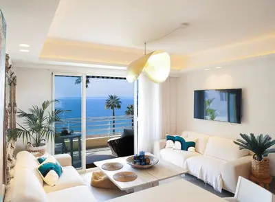 Un ou plusieurs lits dans un hébergement de l'établissement Beautiful apartment with panoramic sea view