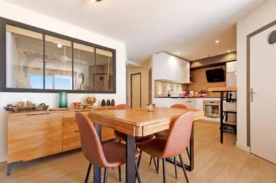 Cuisine ou kitchenette dans l'établissement Juan les pins confort et commodites