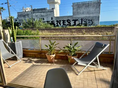 Balcon ou terrasse dans l'établissement JUAN - PLAGES - PARKING Privé - TERRASSE VUE MER