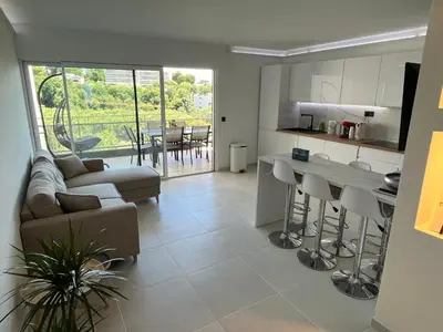 Cuisine ou kitchenette dans l'établissement Appartement vu mer et montagnes