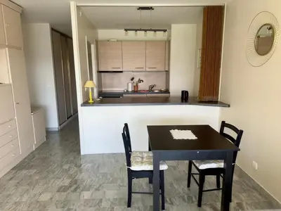 Cuisine ou kitchenette dans l'établissement Beau studio proche des plages piscine