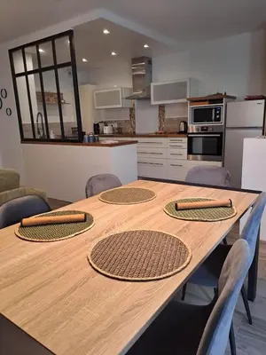 Cuisine ou kitchenette dans l'établissement Appartement spacieux