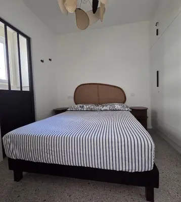 Un ou plusieurs lits dans un hébergement de l'établissement Deux pièces cosy, front de mer, terrasse et 2 SdB