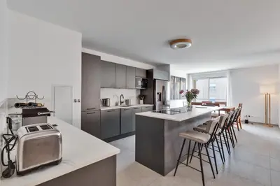Cuisine ou kitchenette dans l'établissement Magnifique Rooftop a Antibes 4 chambres