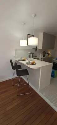 Cuisine ou kitchenette dans l'établissement Élégant cocon sur la croisette parking terrasse et jardin