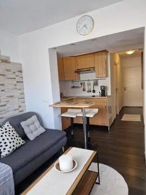 Cuisine ou kitchenette dans l'établissement Bright apartment 10 minutes from Cannes