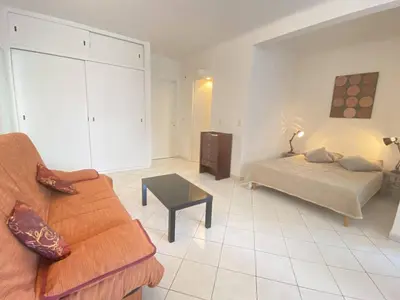 Coin salon dans l'établissement Cannes proche Croisette - Studio balcon vue sur jardin