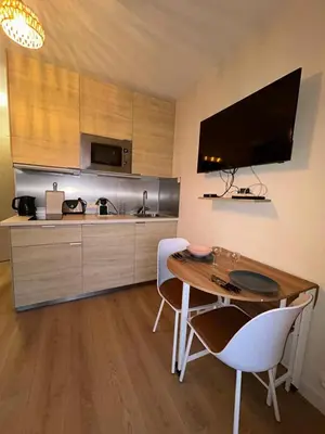 Cuisine ou kitchenette dans l'établissement Studio rénové à 100 mètres de la plage