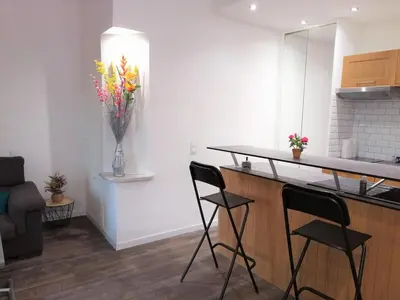 Cuisine ou kitchenette dans l'établissement Studio Détente avec Terrasse