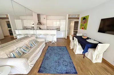 Cuisine ou kitchenette dans l'établissement Cannes central Rue d'Antibes wide 1 BDR w terrace - quiet in green scenery