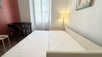 Un ou plusieurs lits dans un hébergement de l'établissement Proche Palais Des Festivals, T2 avec Mezzanine - Palmazur Vacances